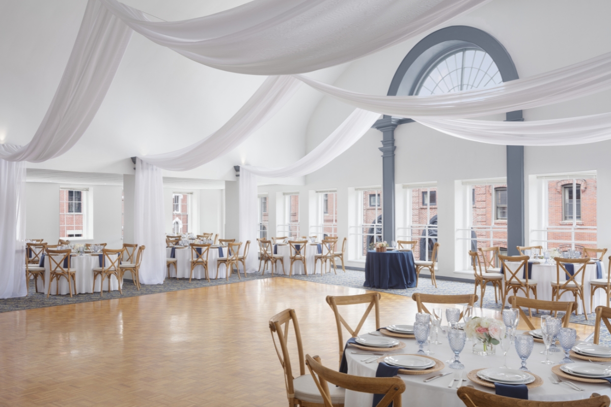 a room with tables and chairs