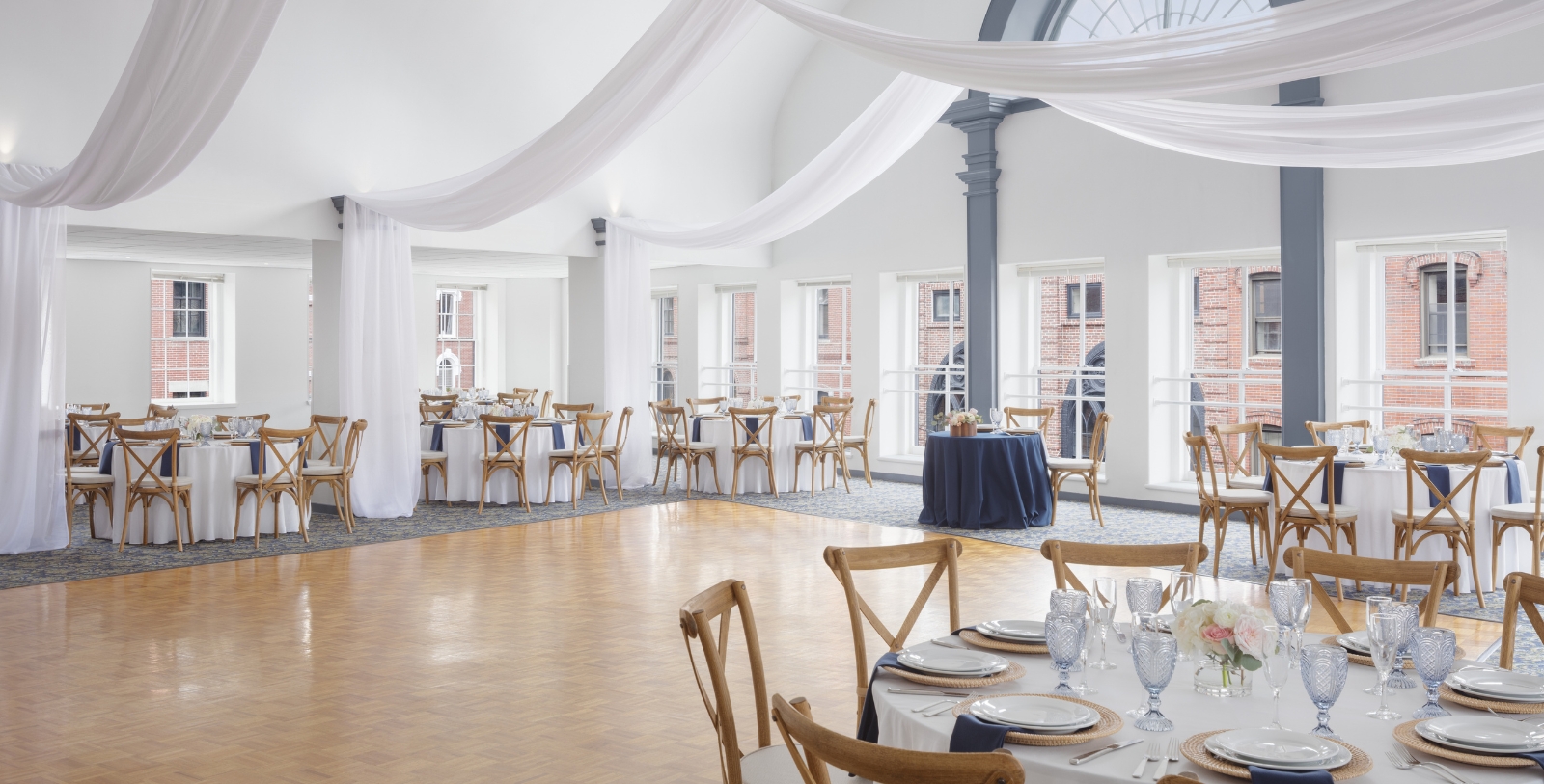 a room with tables and chairs