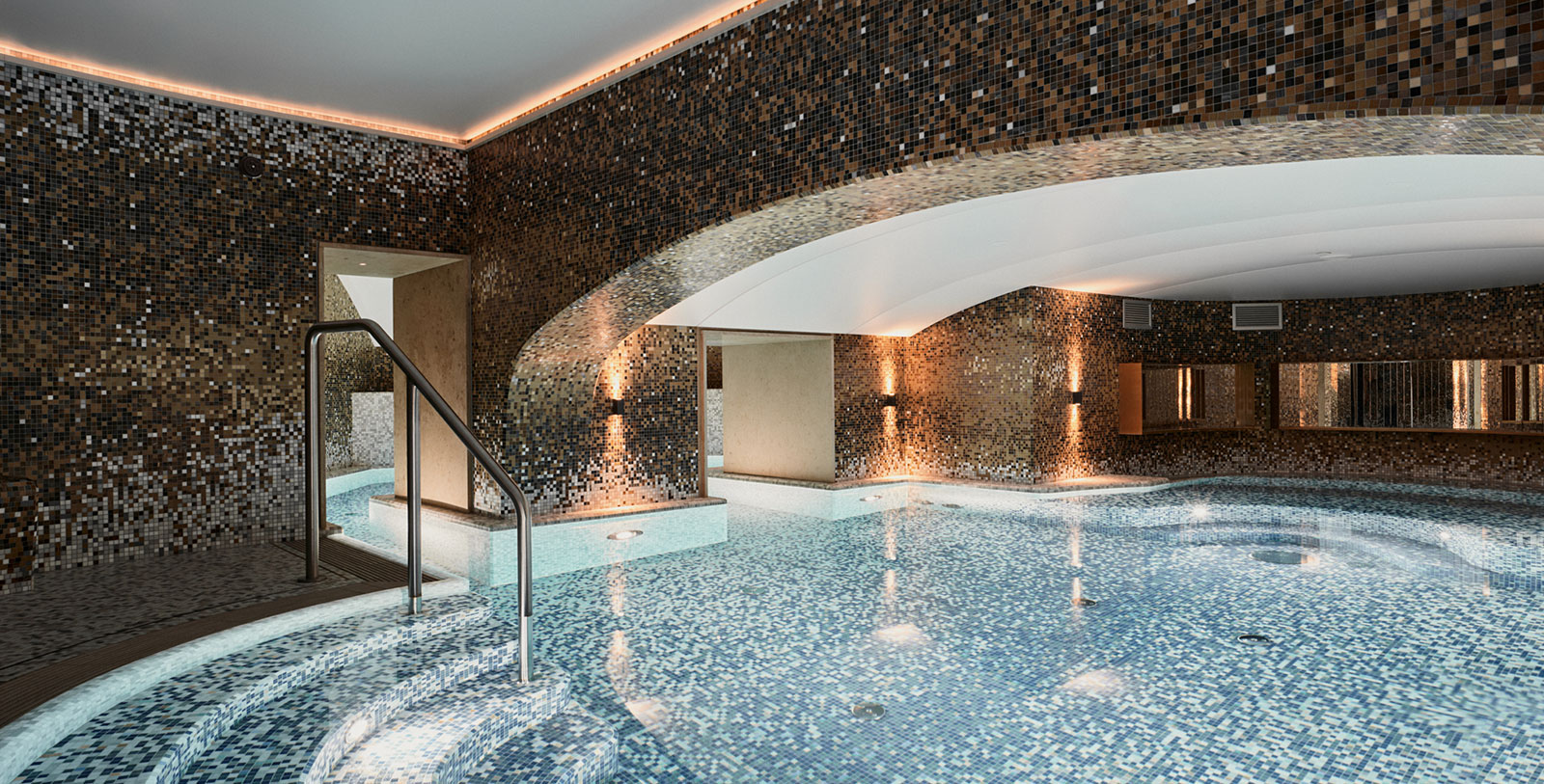 a indoor pool with a staircase