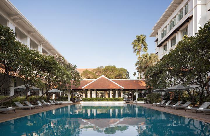 a swimming pool in a hotel