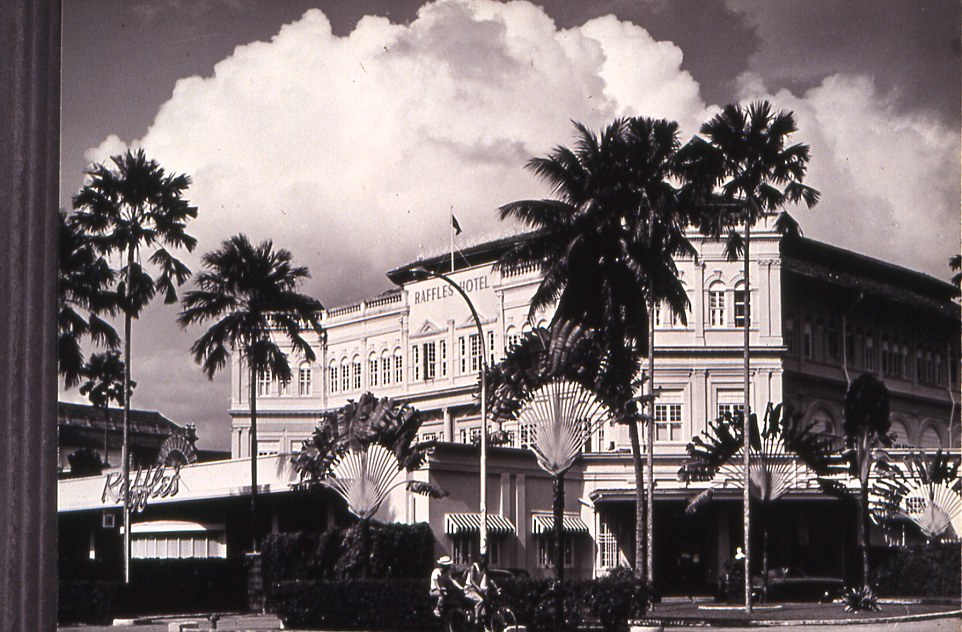 a large building with palm trees