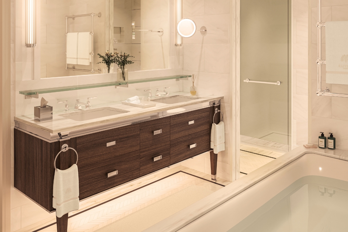 a bathroom with a mirror and sink