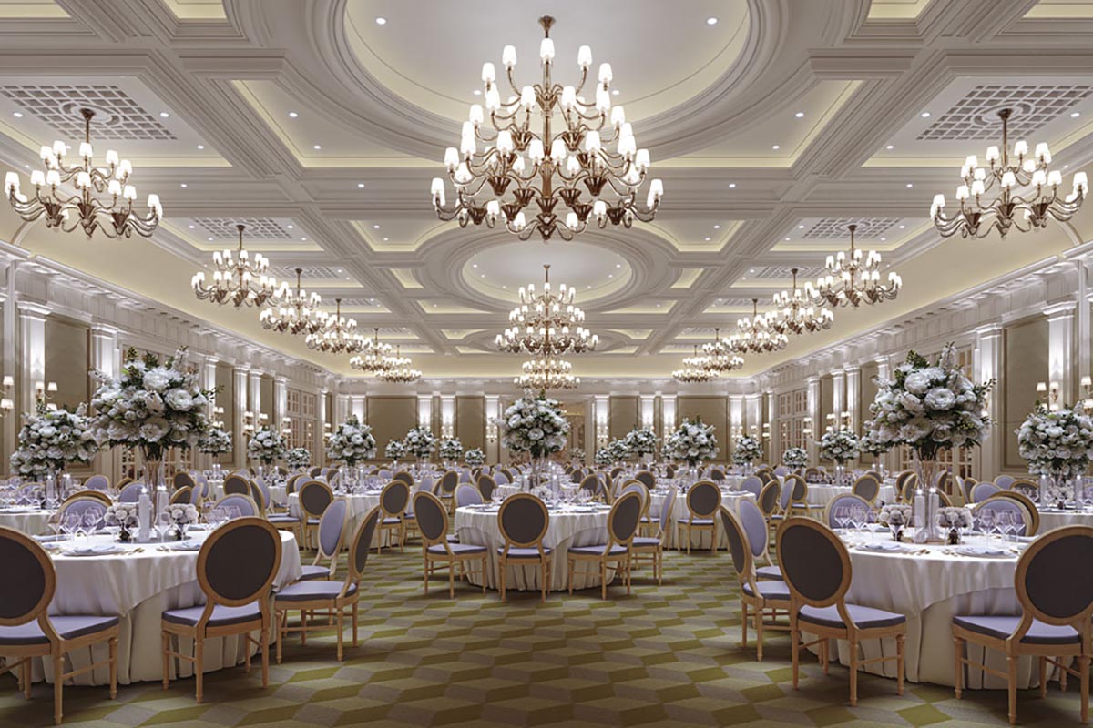 a room with tables and chairs