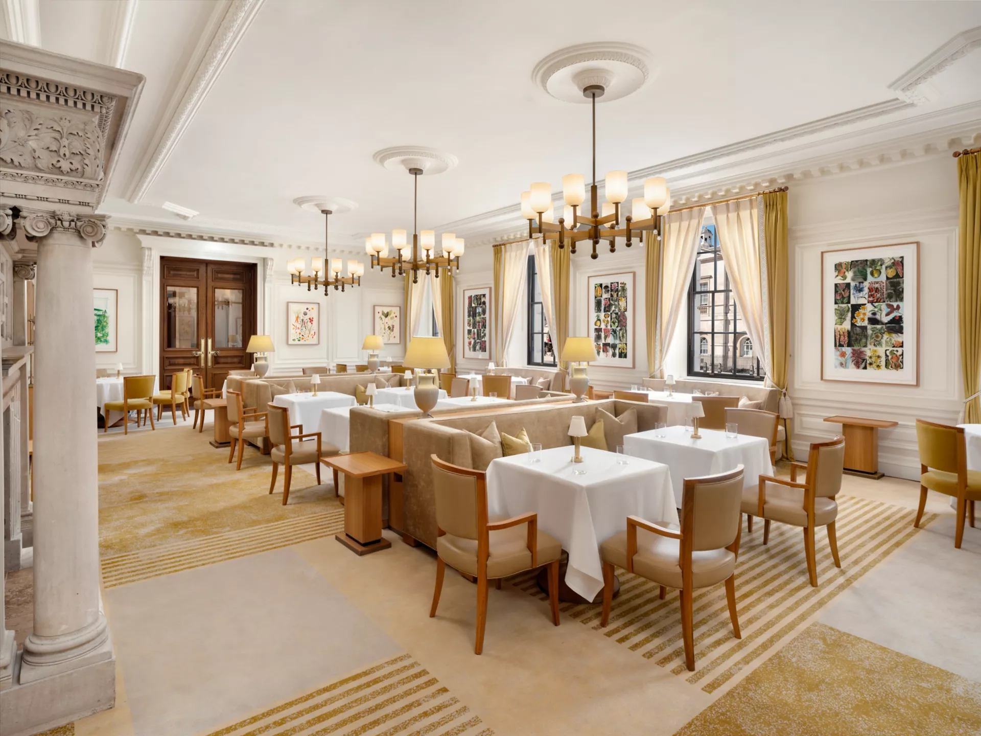 a room with tables and chairs