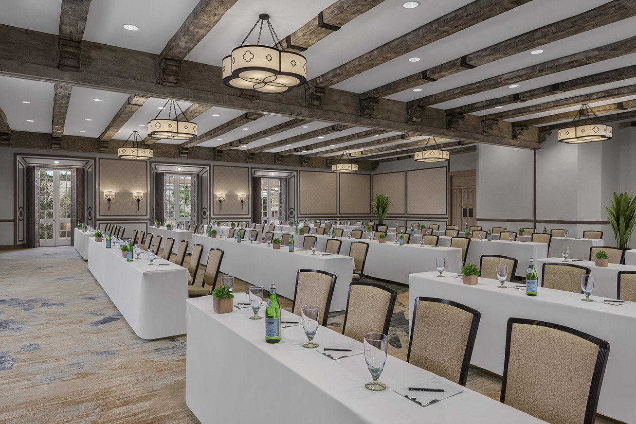 a room with tables and chairs