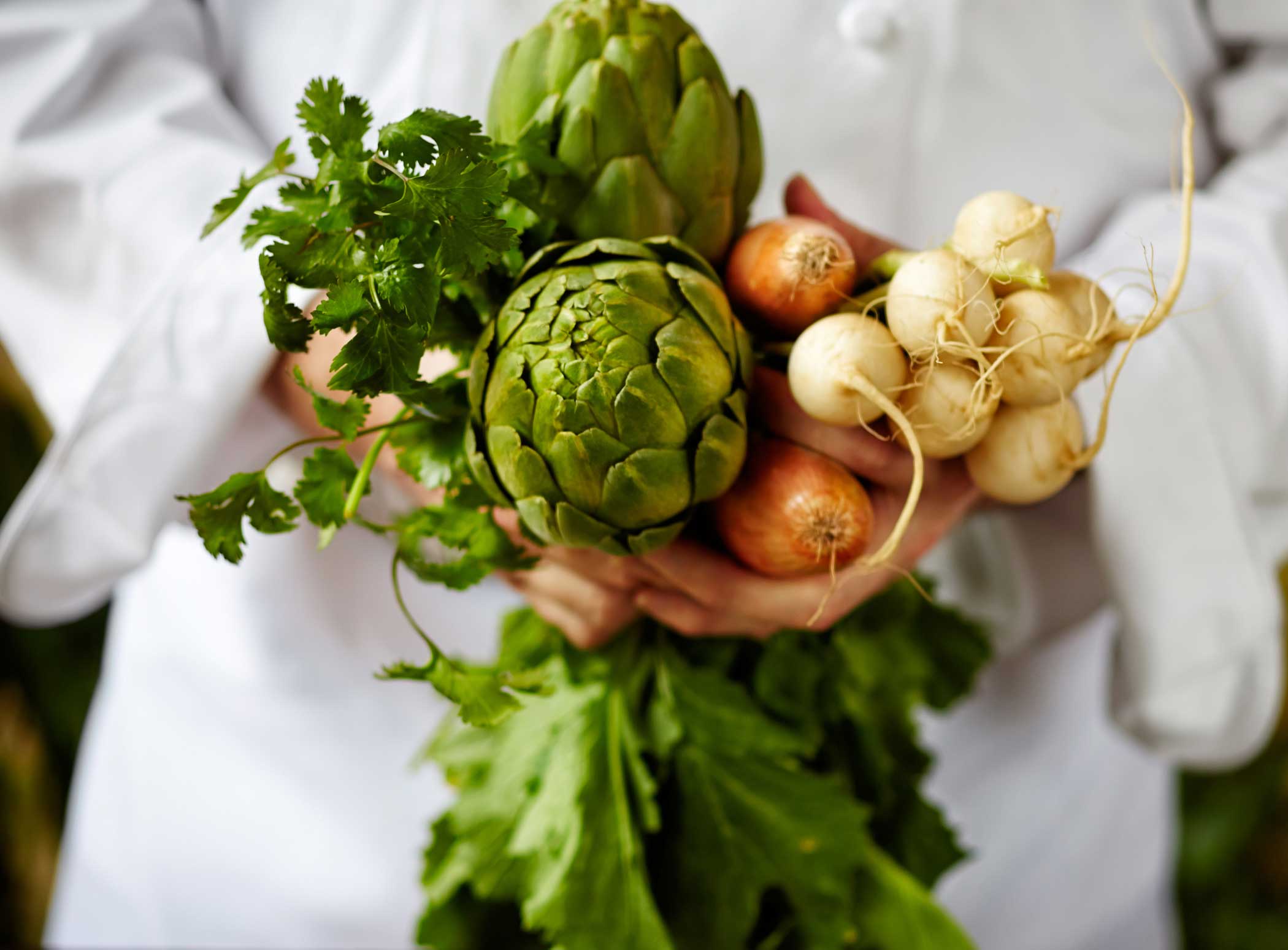 a person holding vegetables
