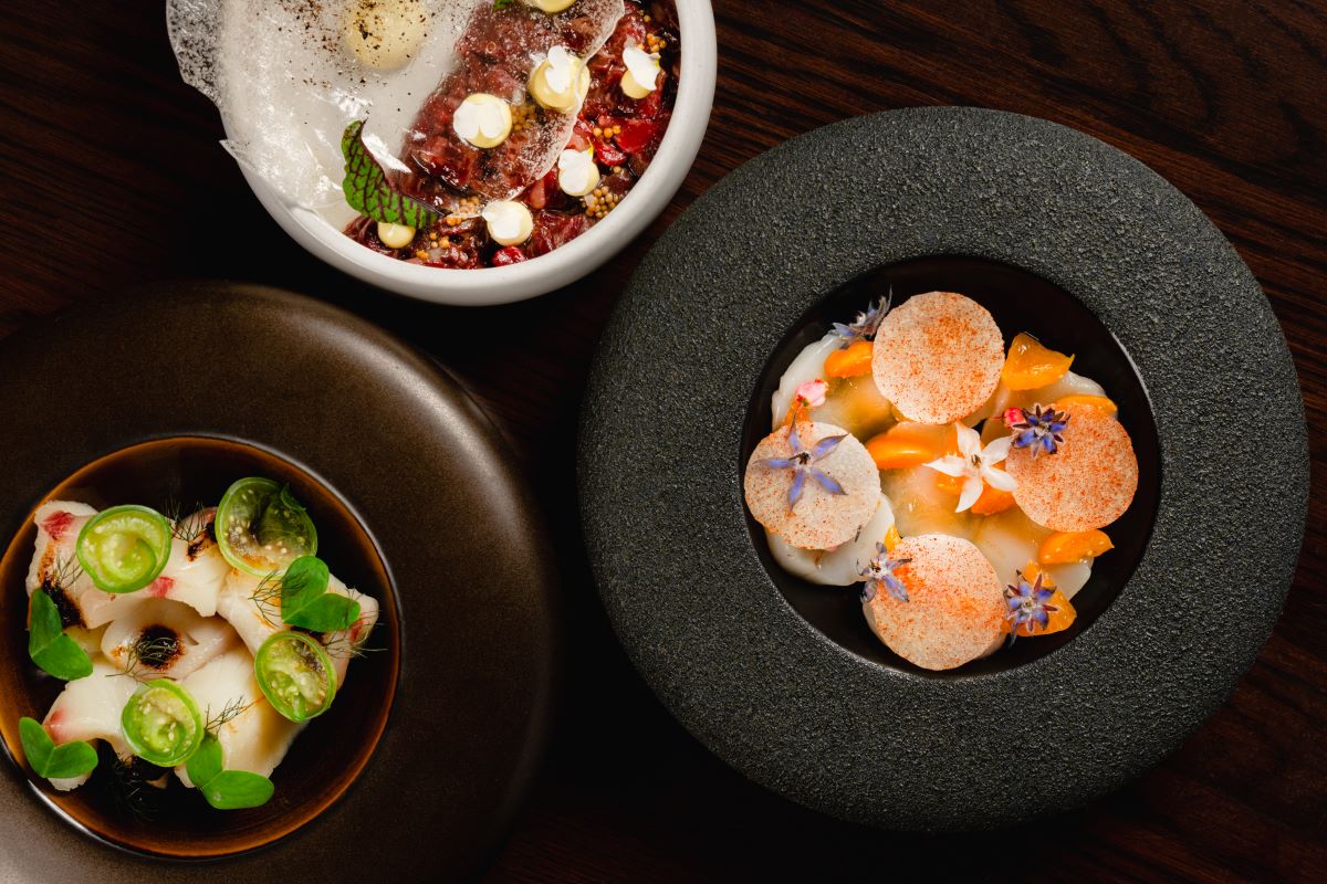 a group of bowls of food