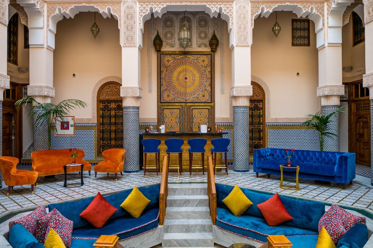 a room with a large door and a large doorway