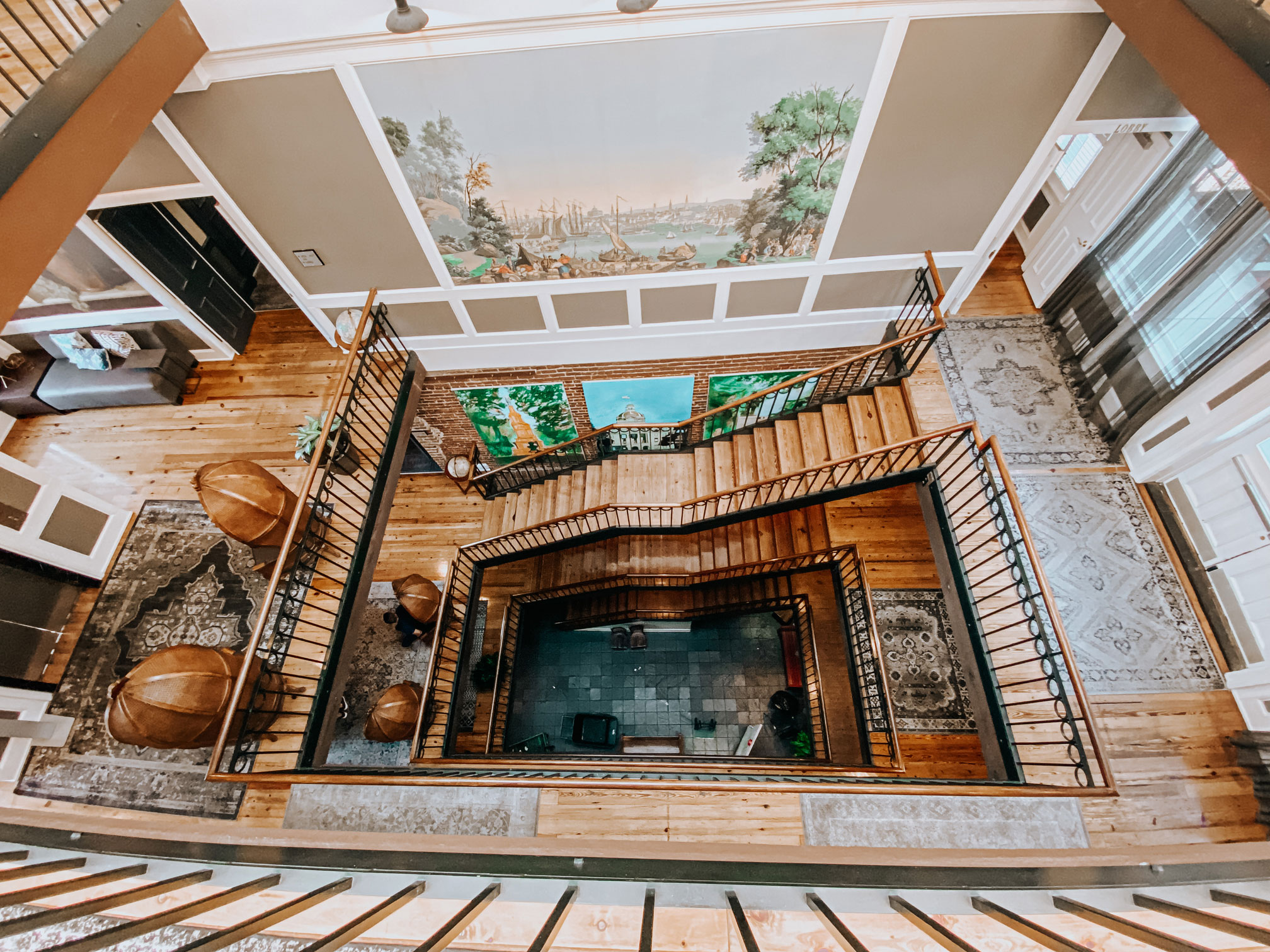 a view from the top of a staircase