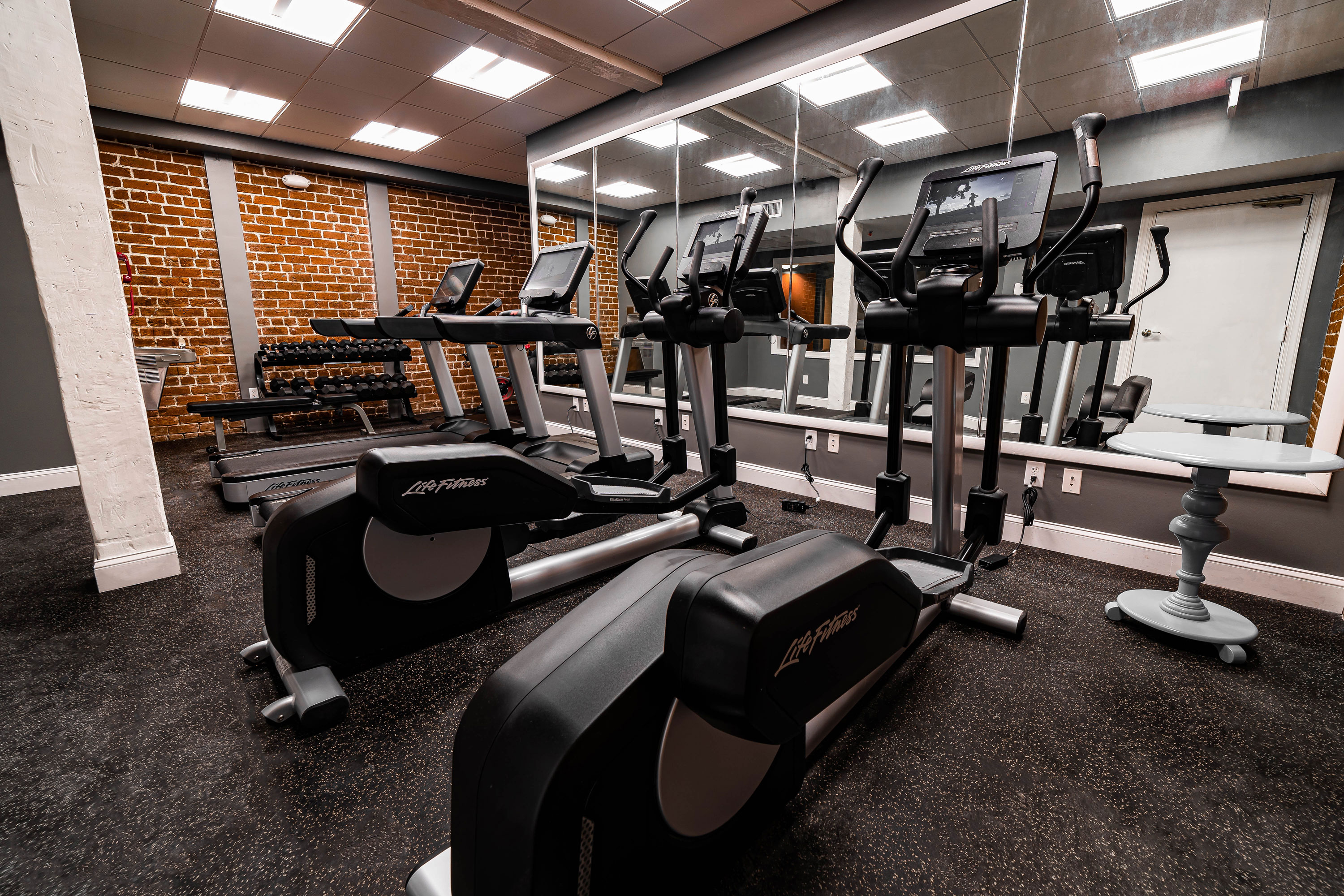 a room with exercise machines