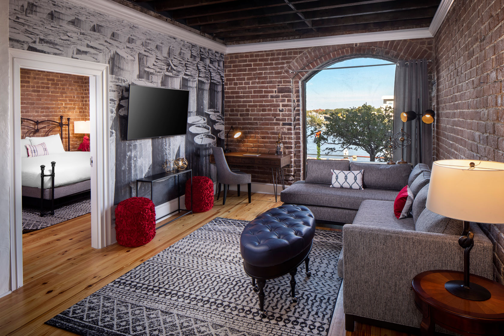 a living room with a tv and a couch