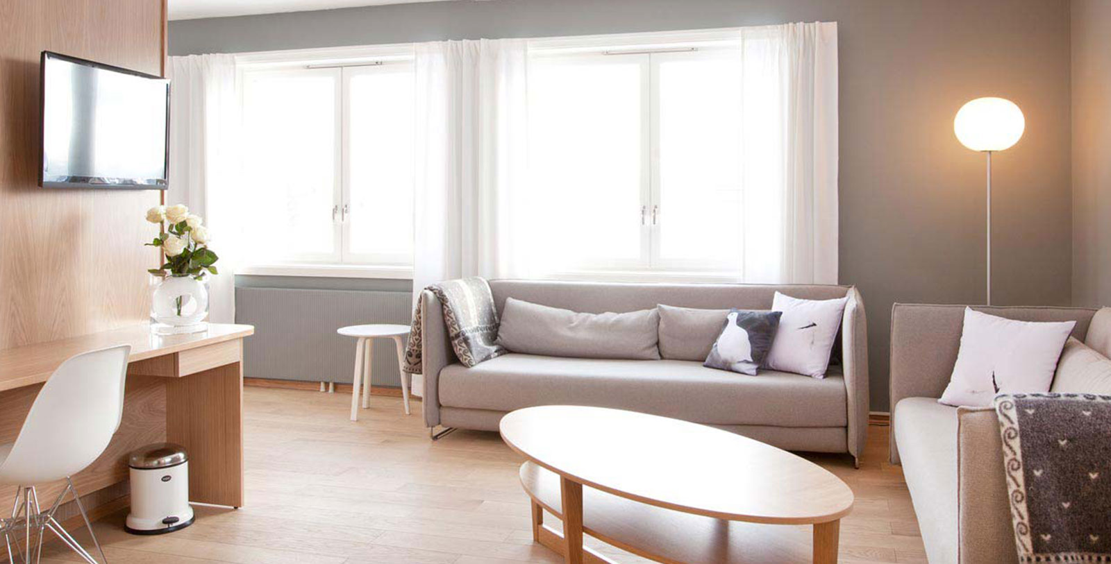 a couch and table in a room