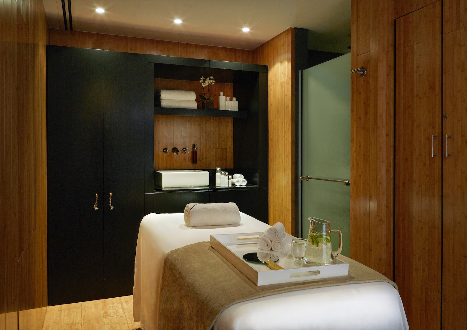 a massage table in a room