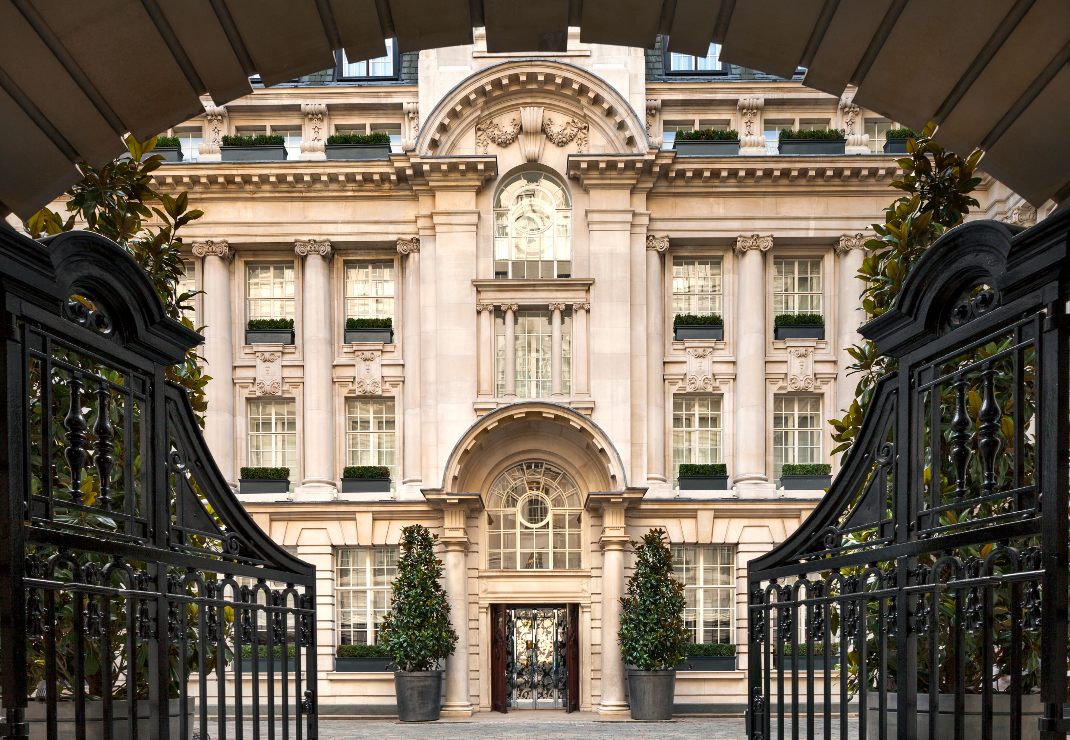 a large building with a gated entrance