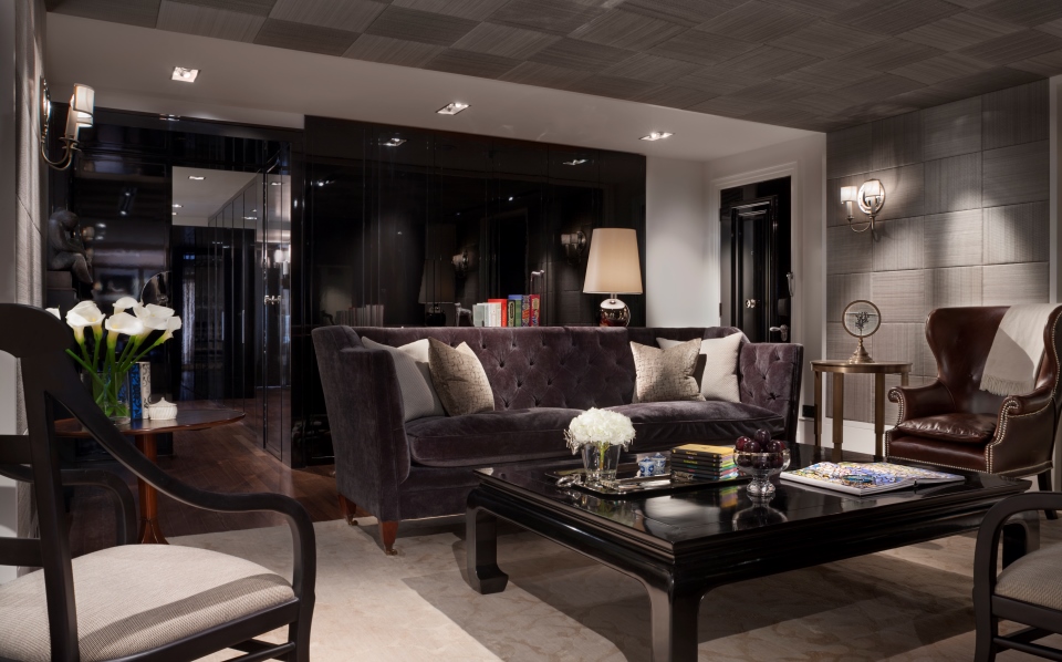 a living room with a couch and coffee table