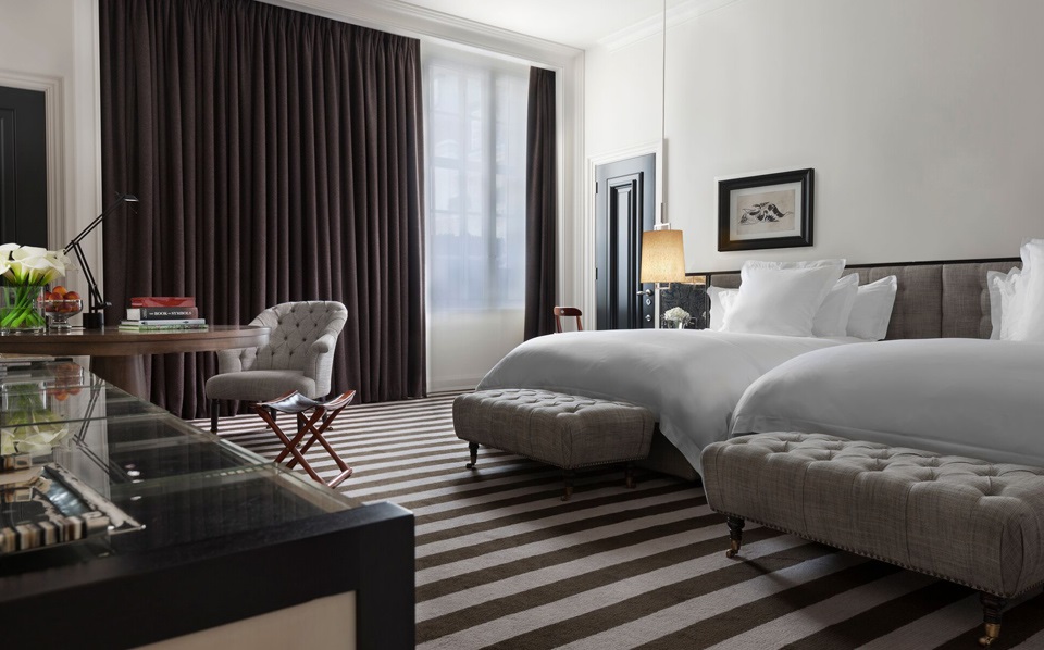 a room with a bed and a table