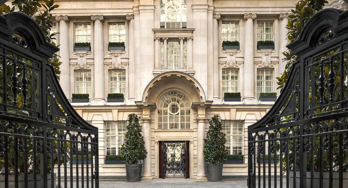 a large building with a gated entrance