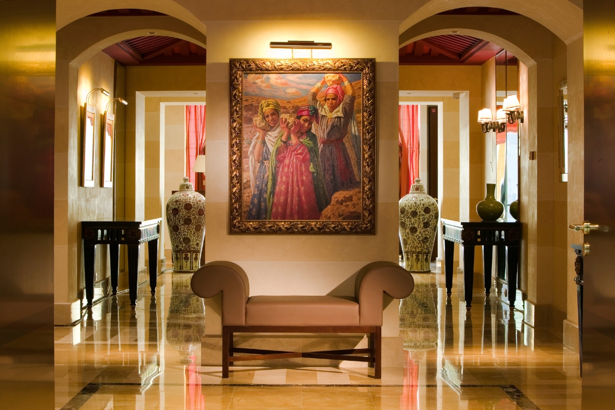 a painting on the wall of a room
