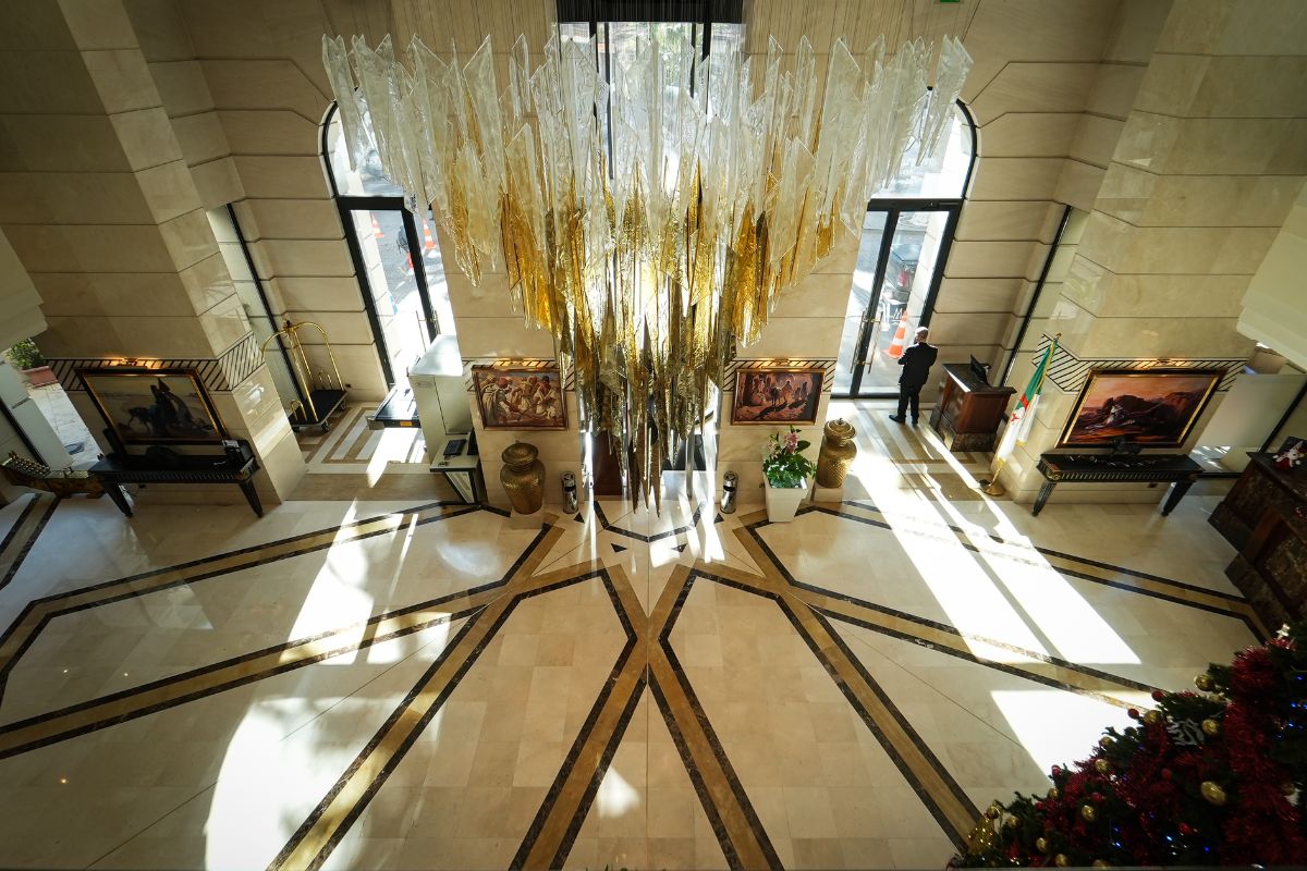 a large chandelier in a building