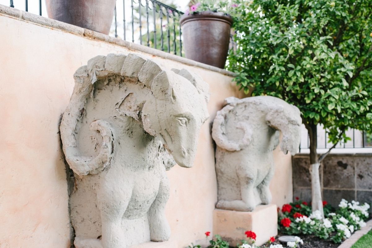 a stone statues of a ram