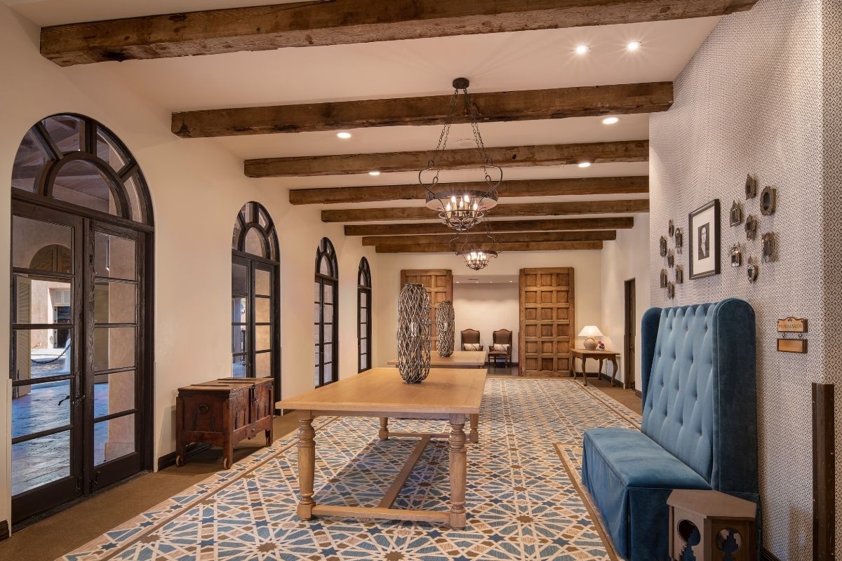 a room with a couch and a table