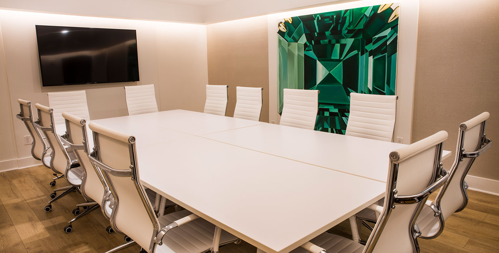 a white table and chairs in a room