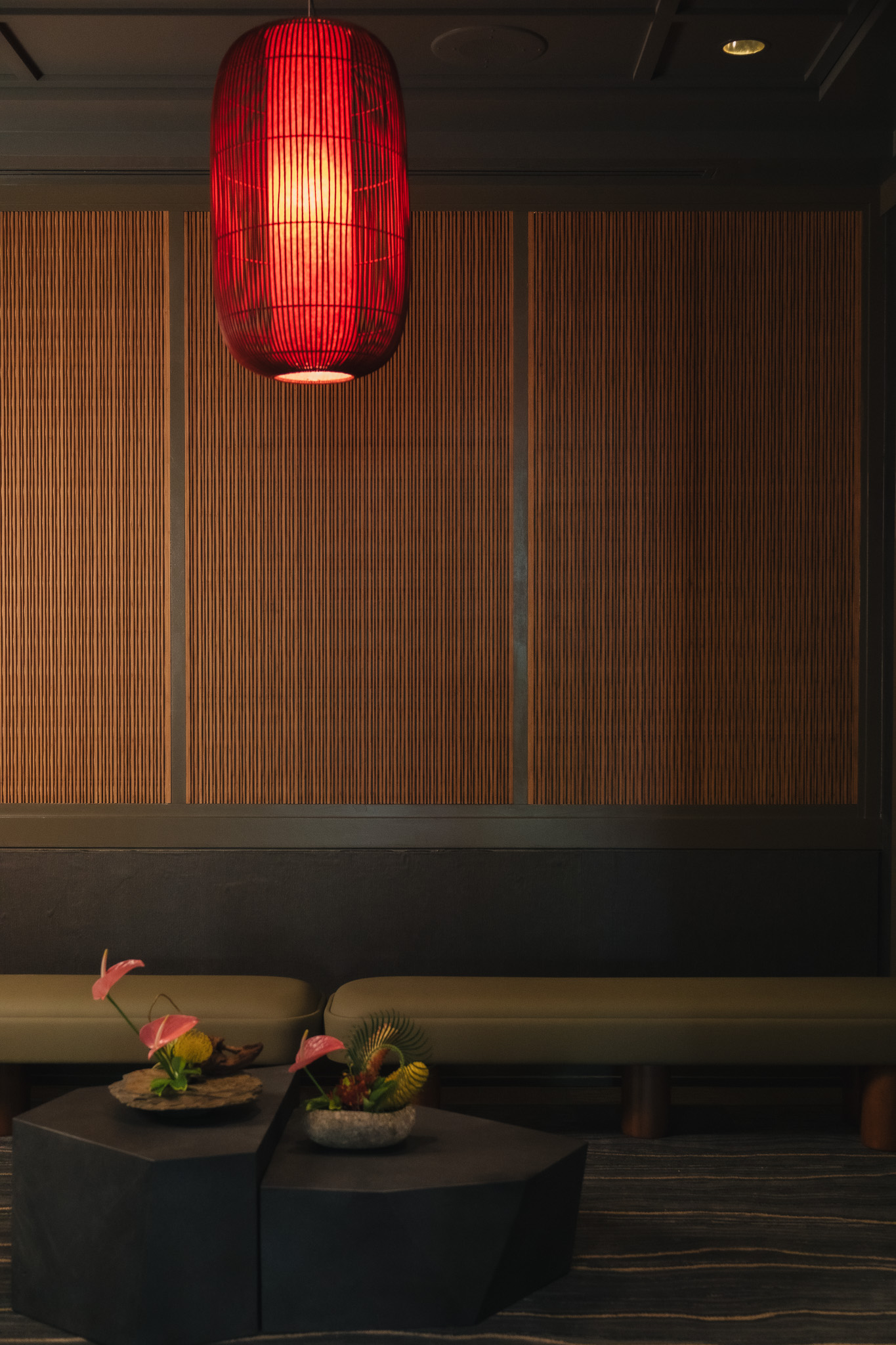 a red light above a table