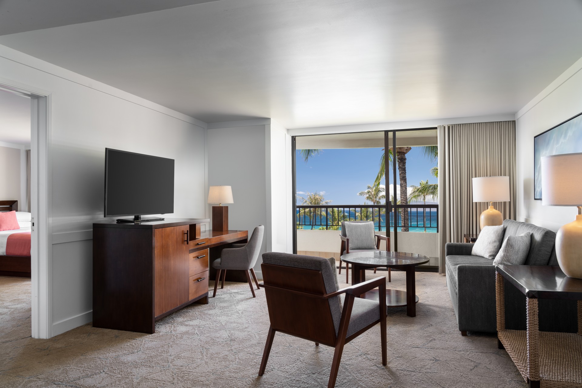 a room with a television and a table
