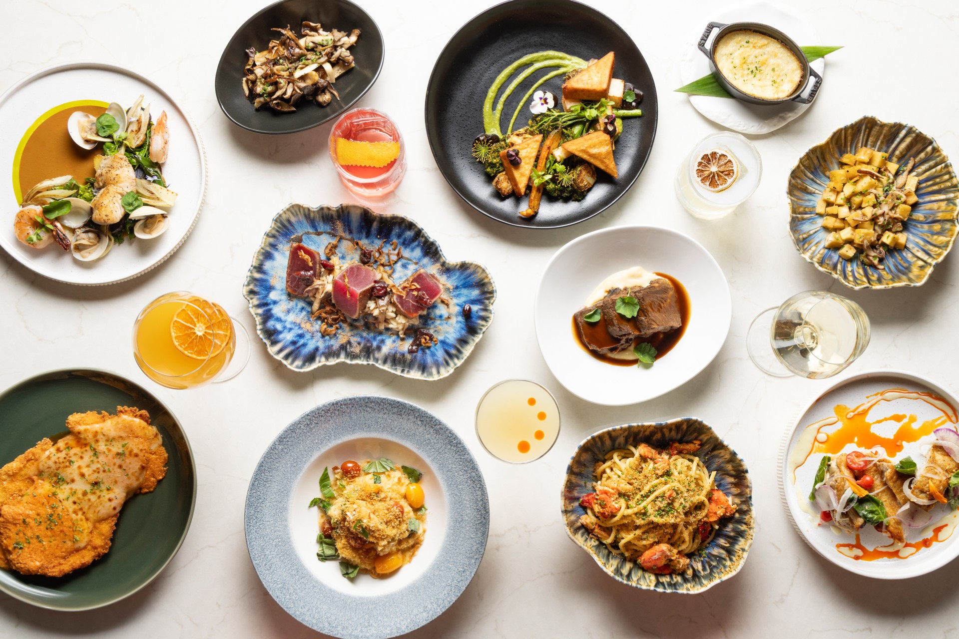 a table with plates of food