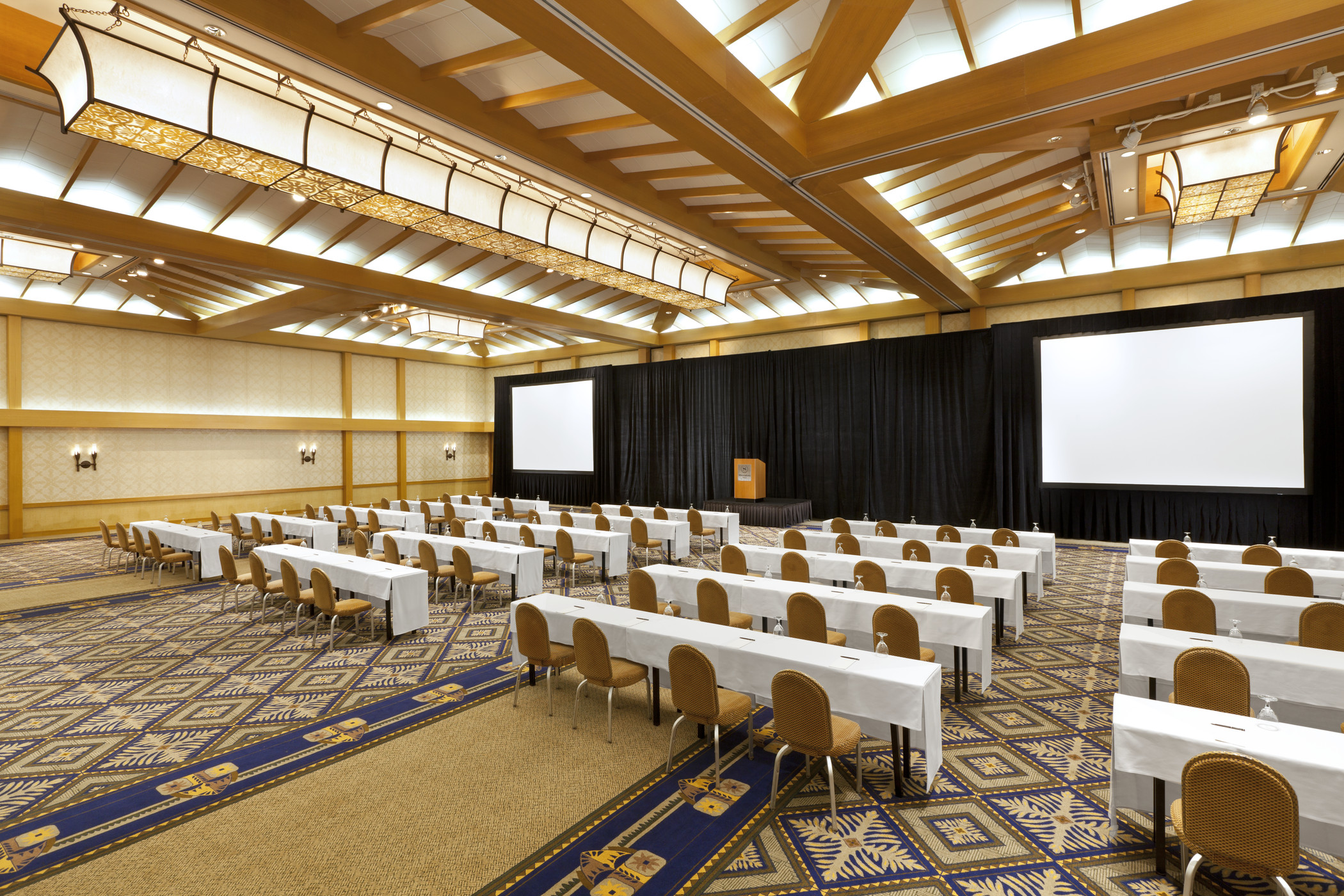 a room with tables and chairs