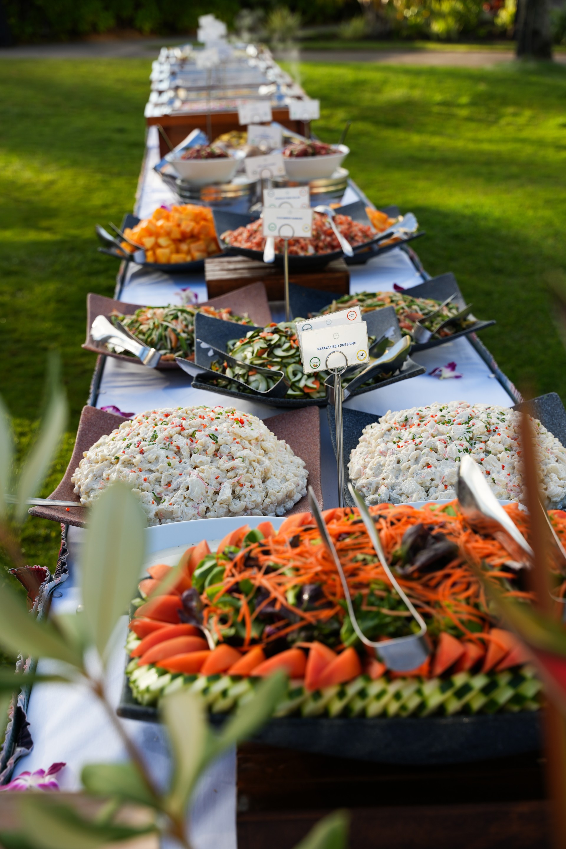a long table with food on it