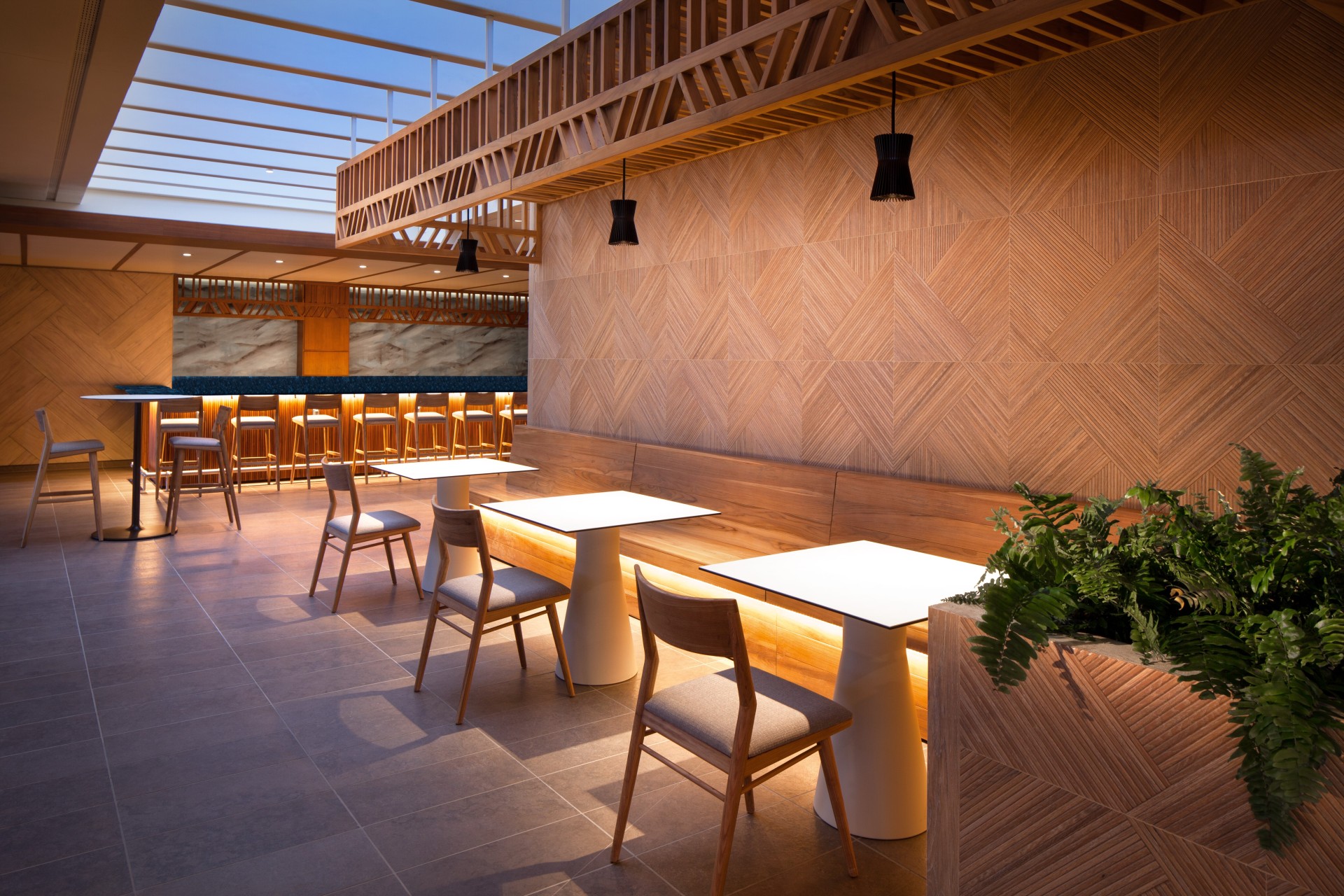 a room with tables and chairs
