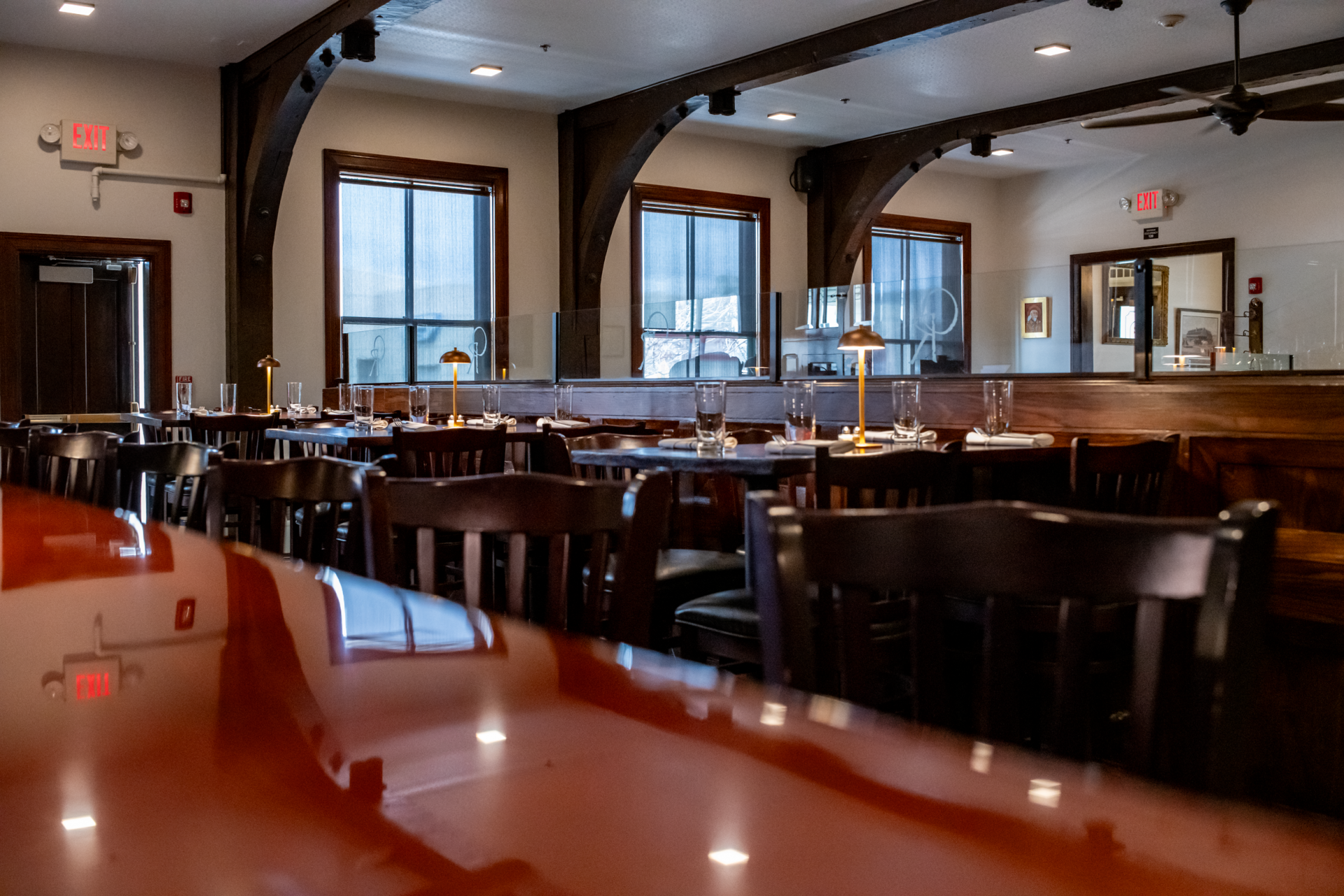 a room with tables and chairs