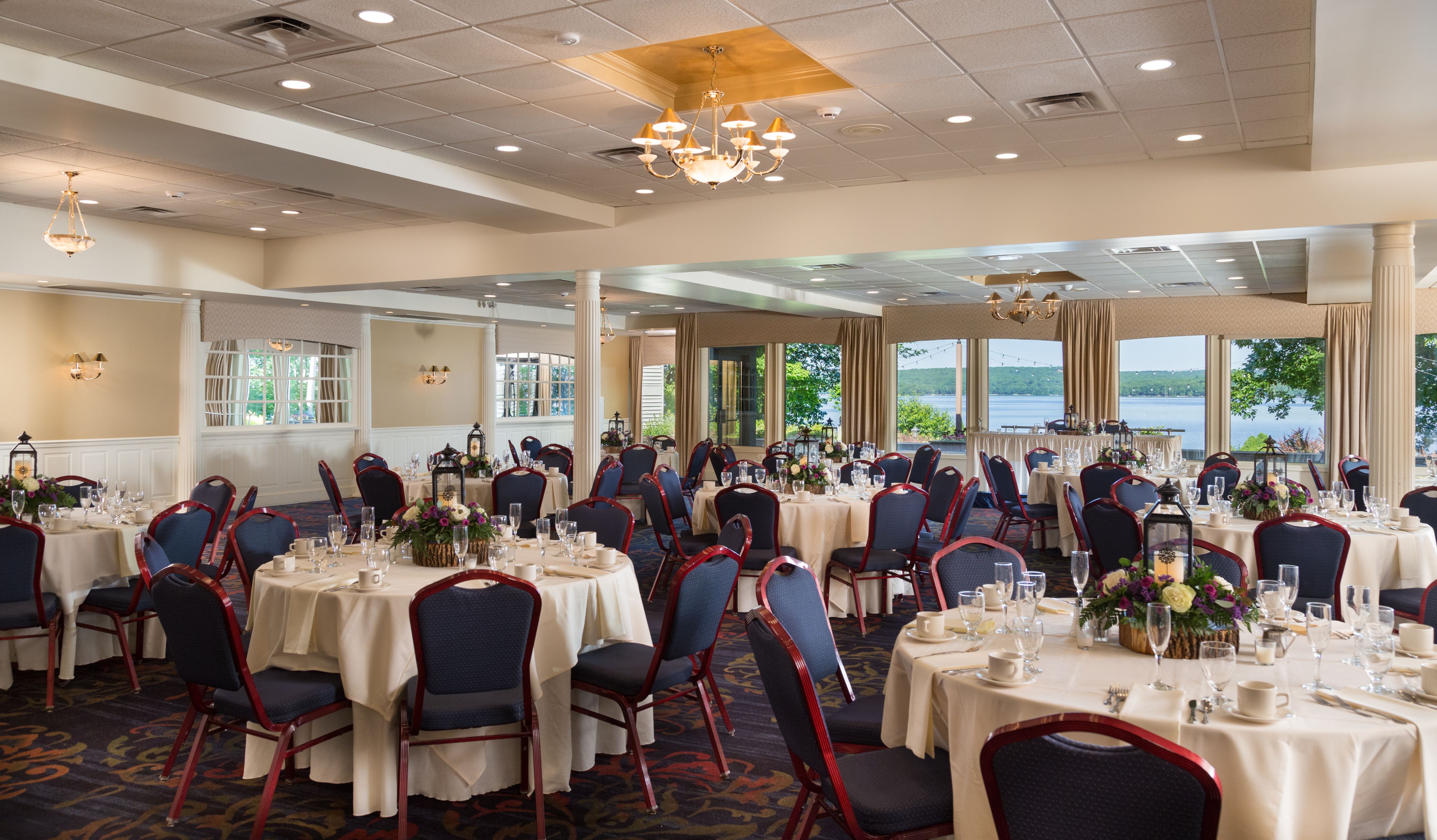 a room with tables and chairs
