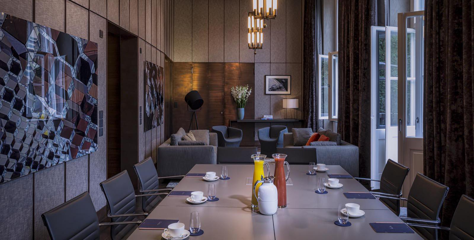 a room with a table and chairs