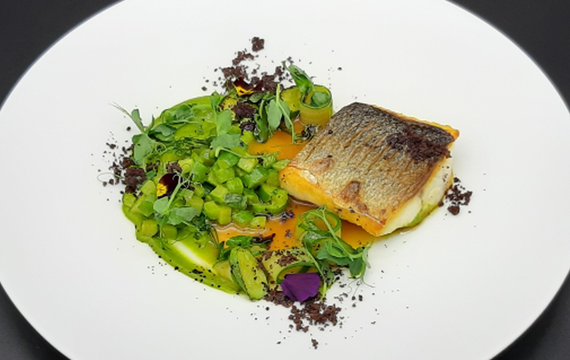 a plate of food on a white plate