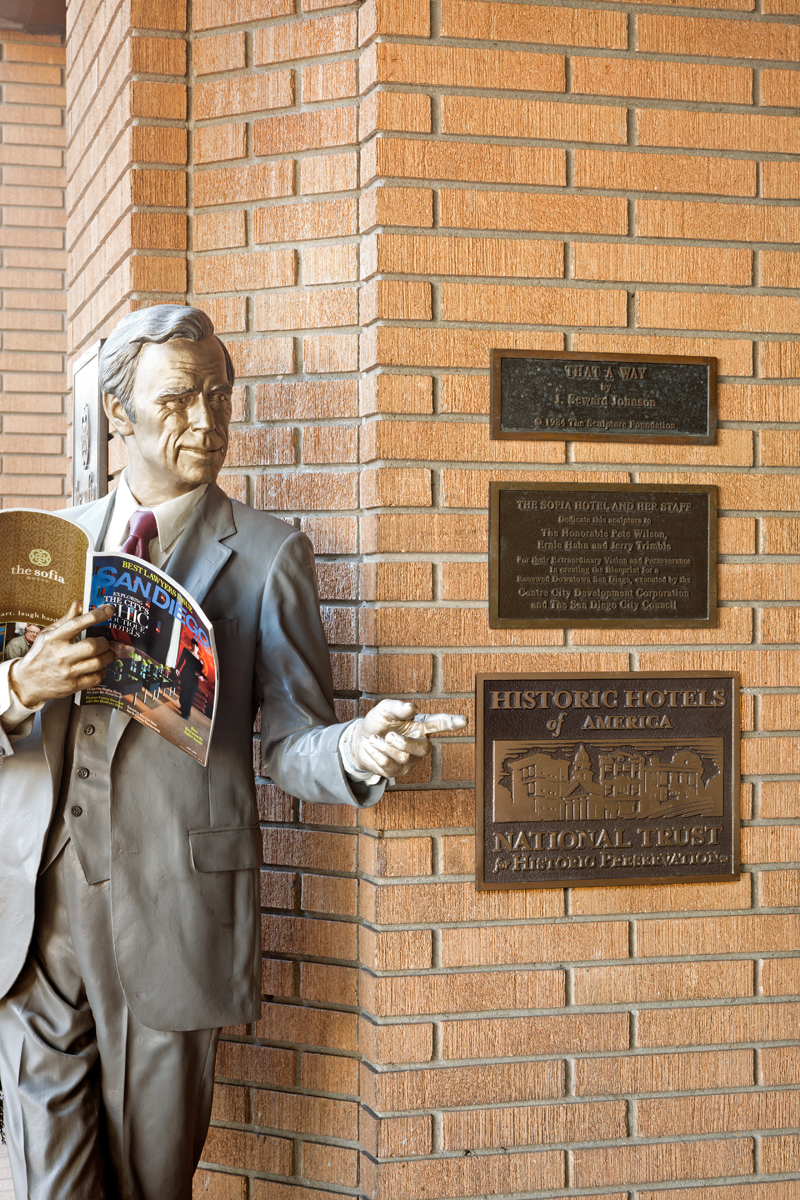 image of statue standing next to historic hotels of america plaque sofia hotel san diego california_high