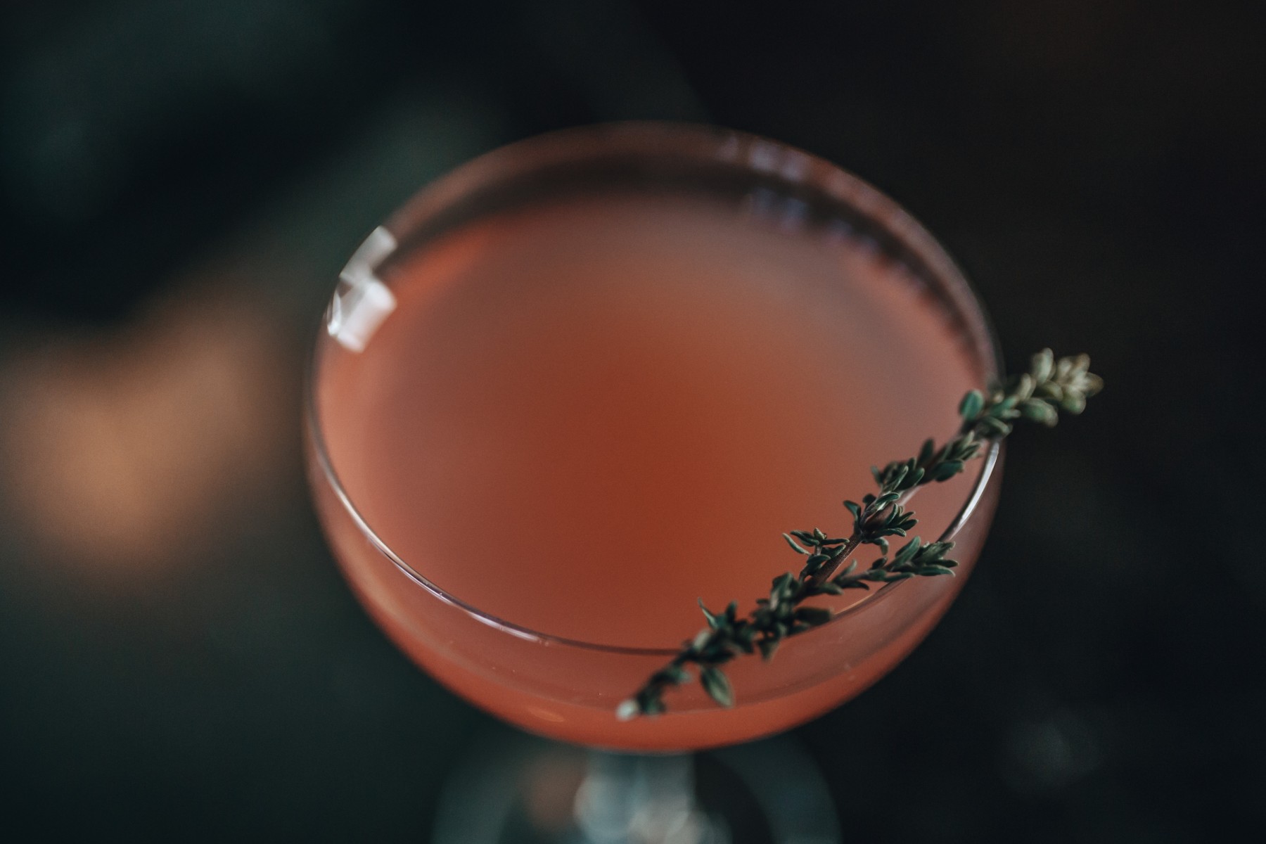 a glass with a drink and a twig