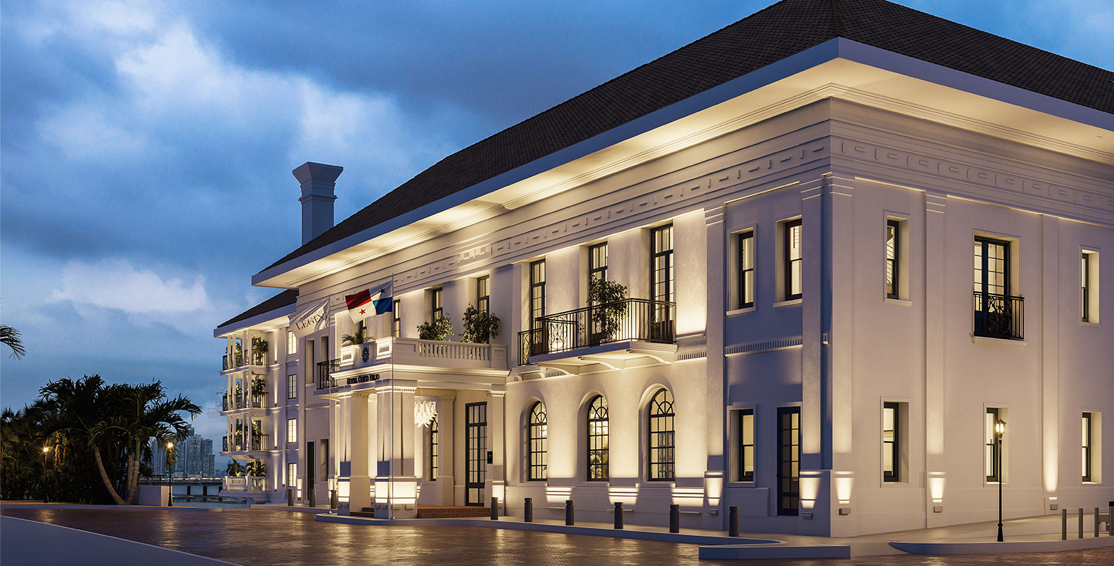 a building with lights on