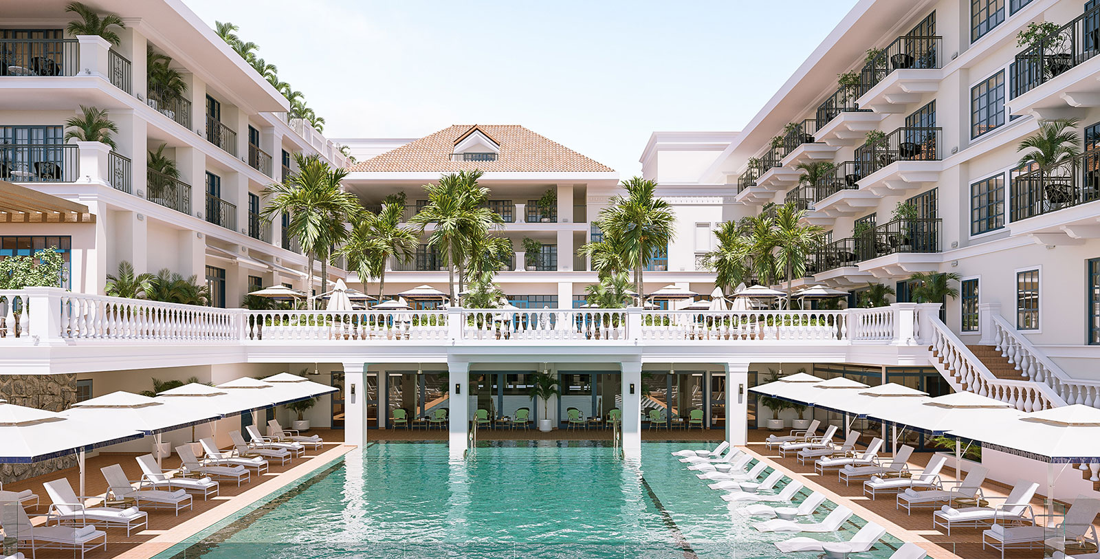a swimming pool in a hotel