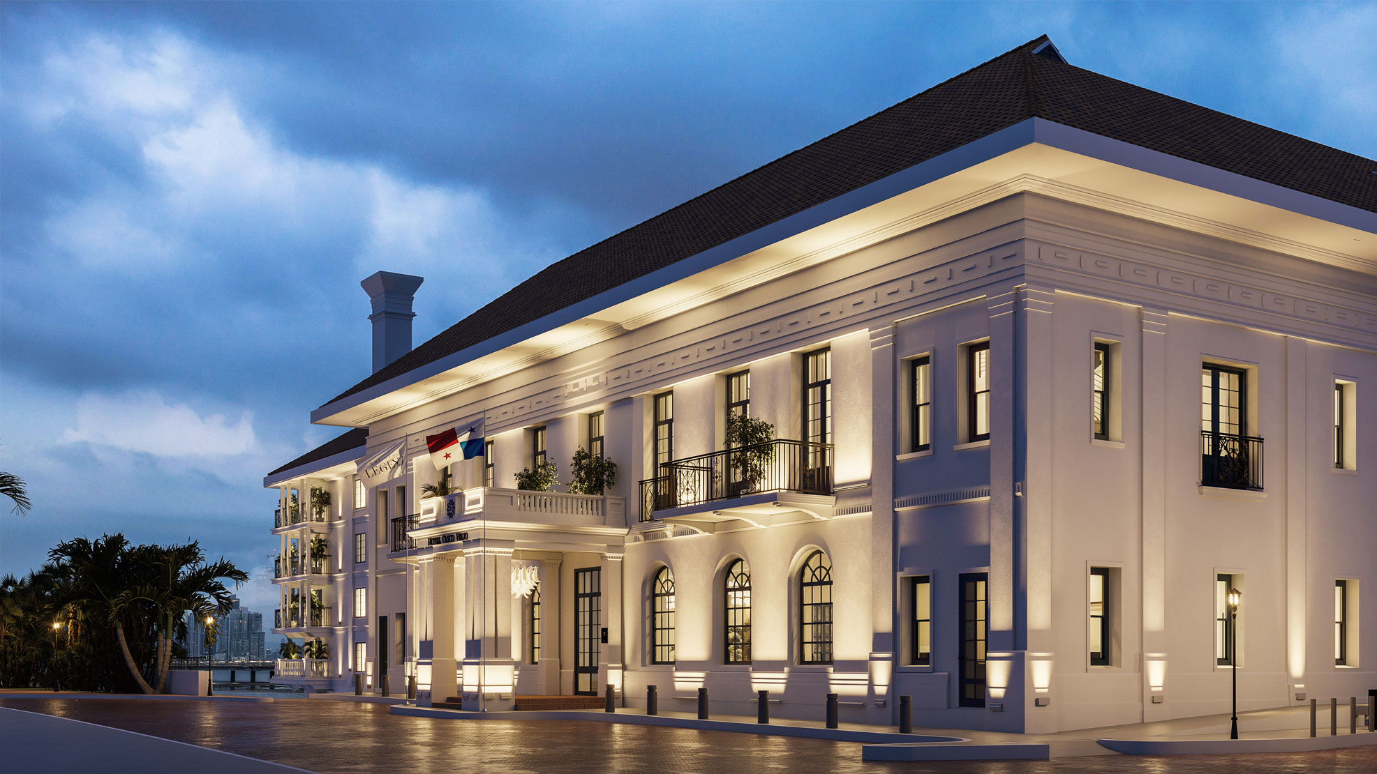a building with lights on