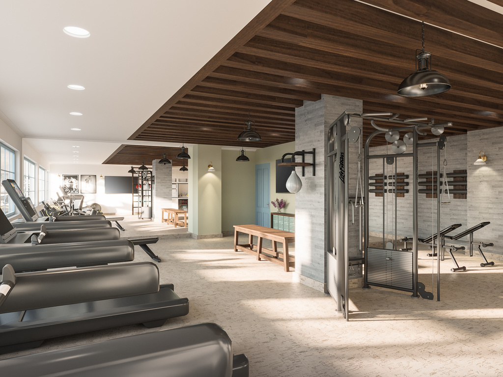 a gym with exercise equipment