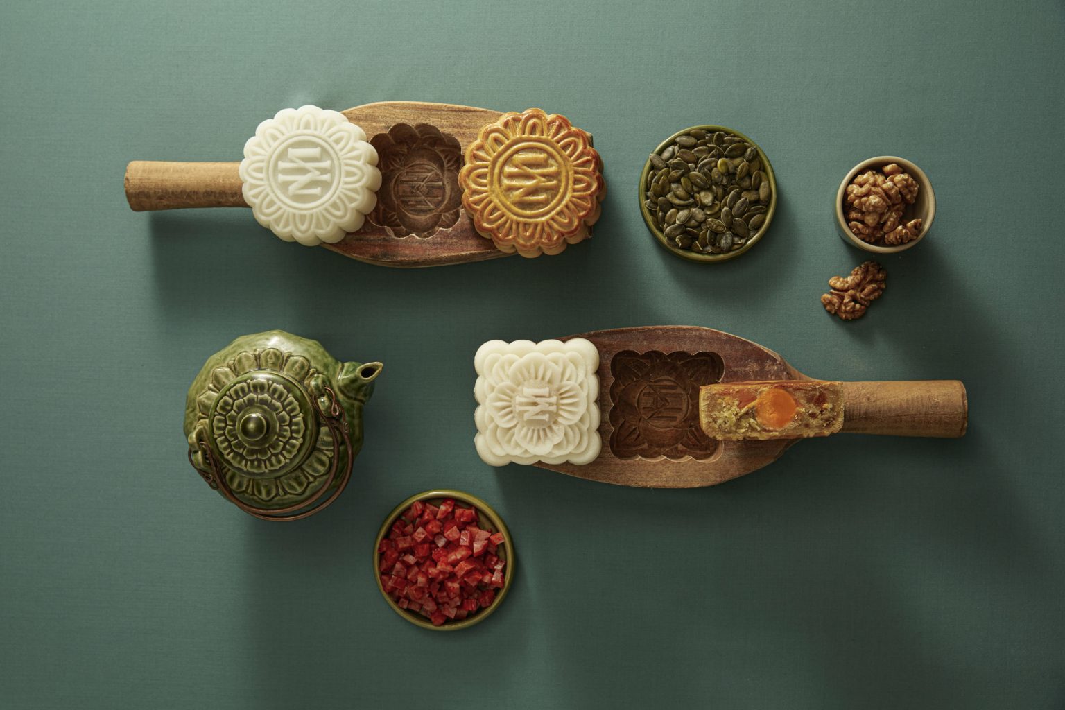 a group of cookies in a wooden spoon