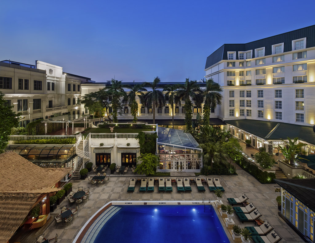 a pool in a hotel