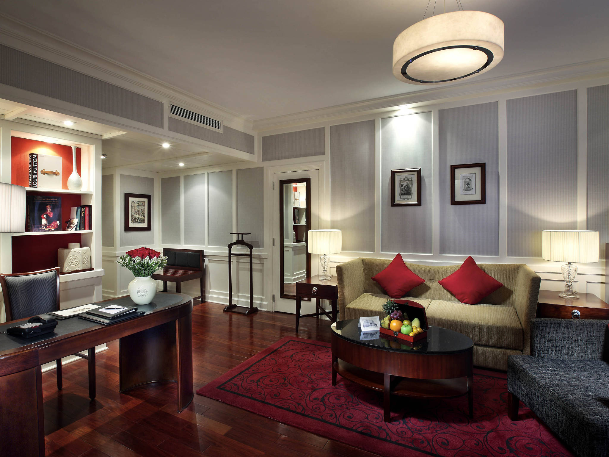 a room with a couch and a table