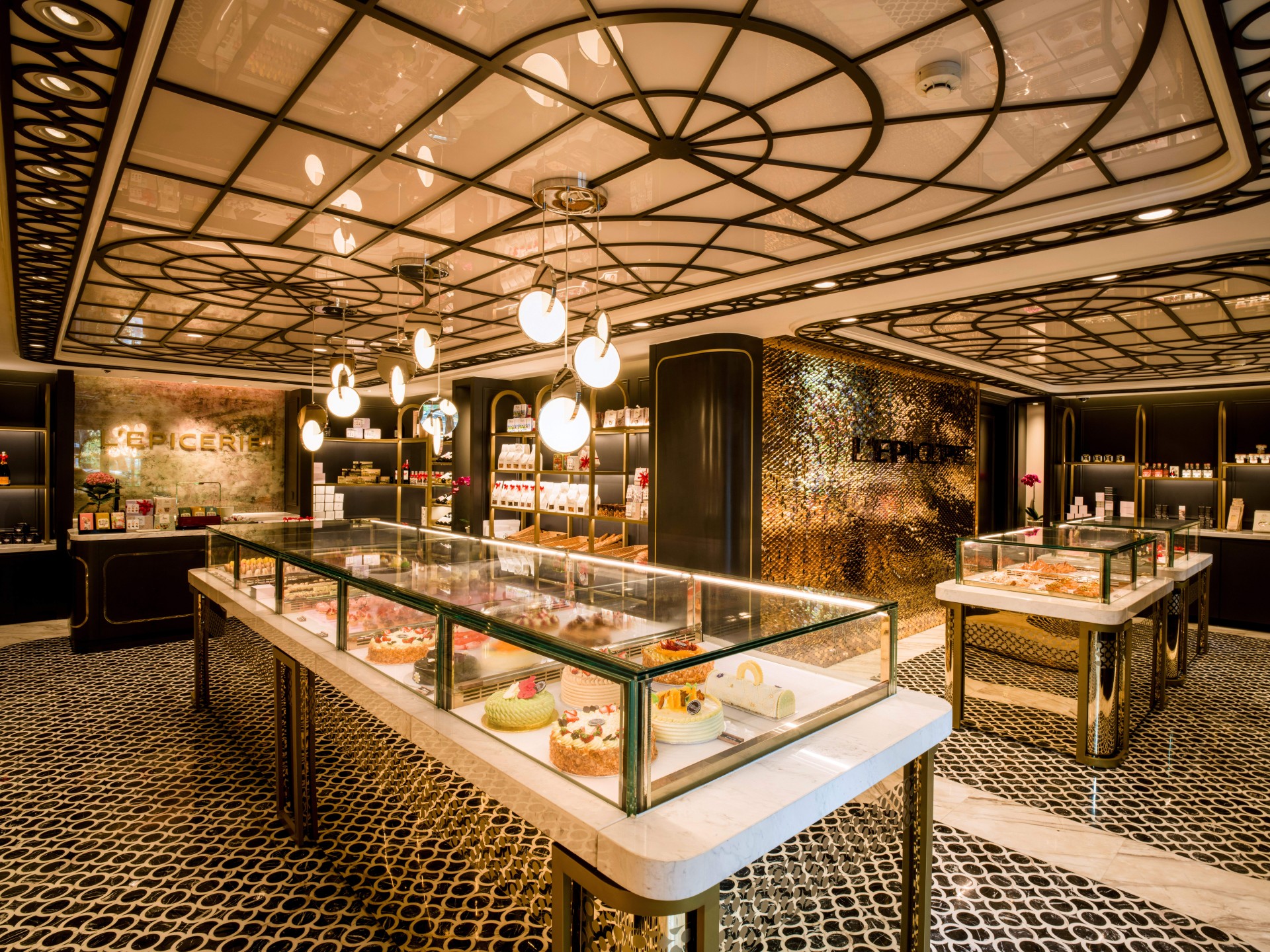 a bakery with a glass display case
