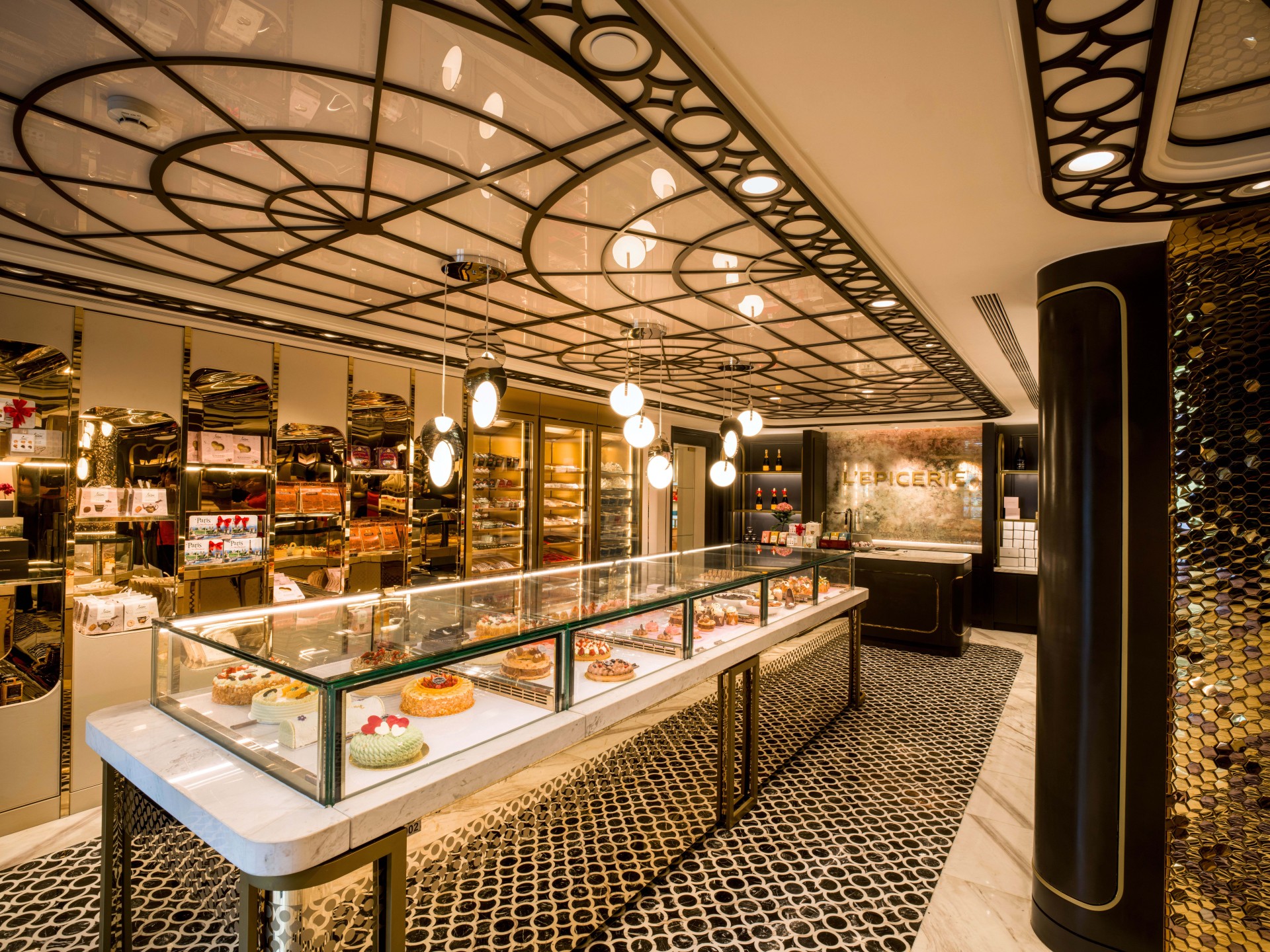 a bakery with a glass display case