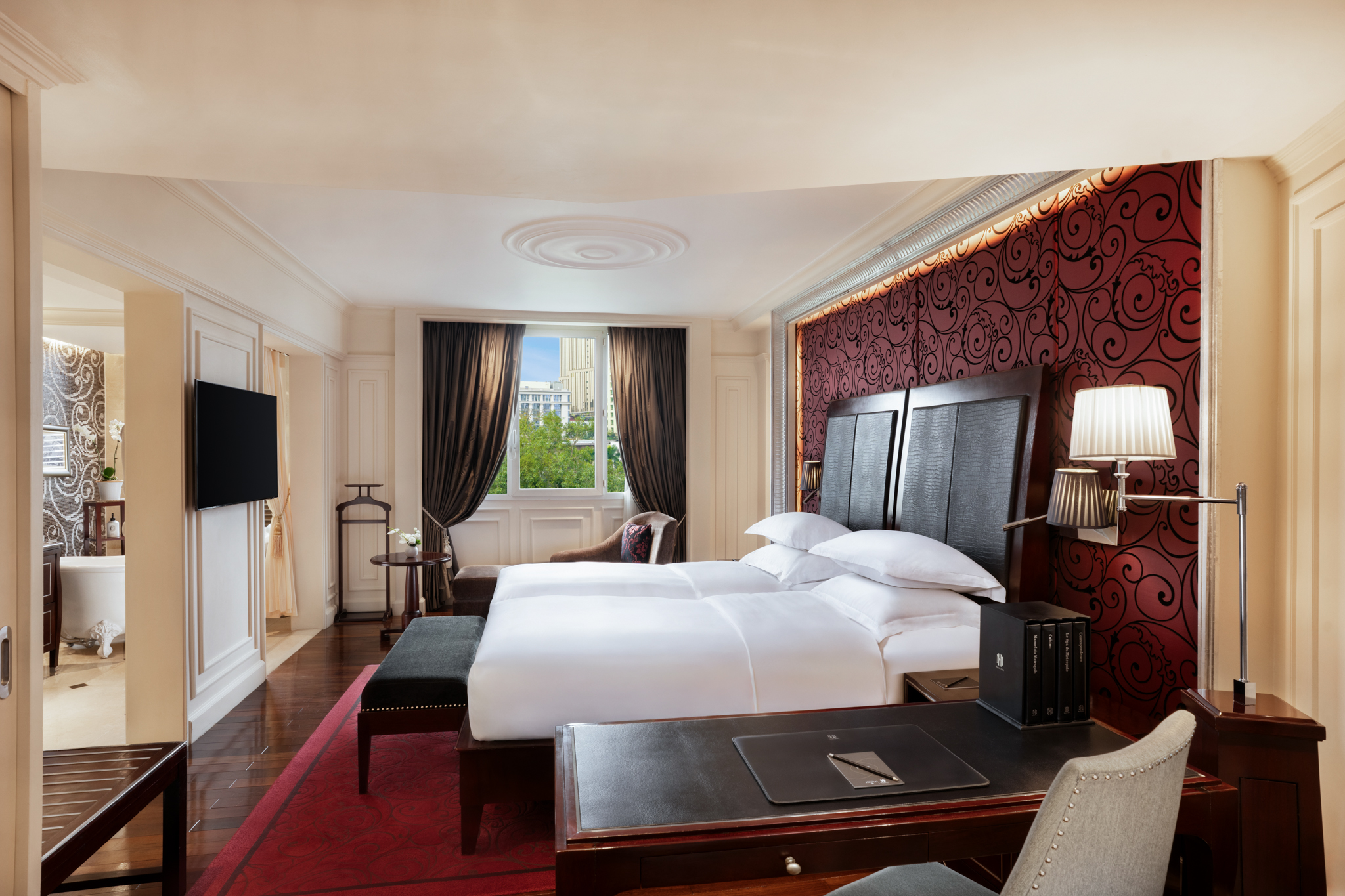 a room with a bed and a table