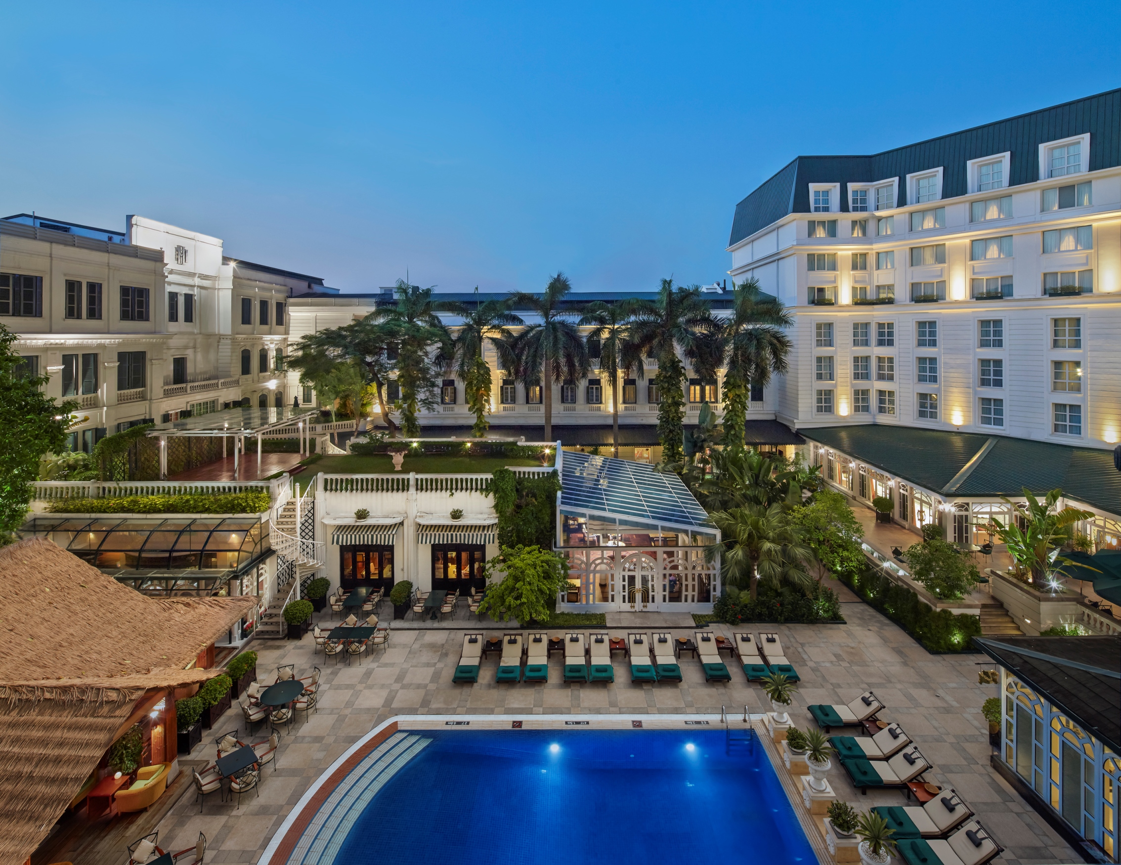 a pool in a hotel