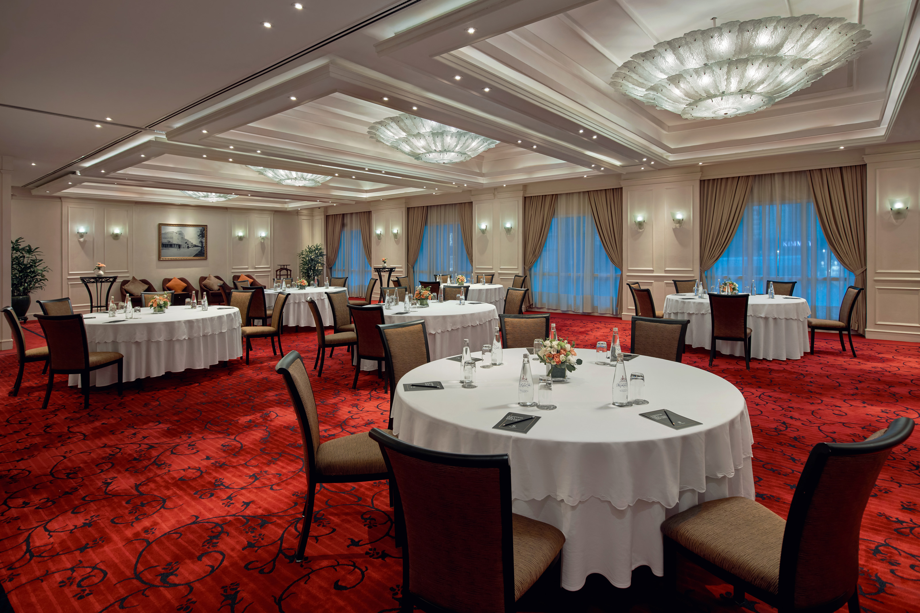 a room with tables and chairs